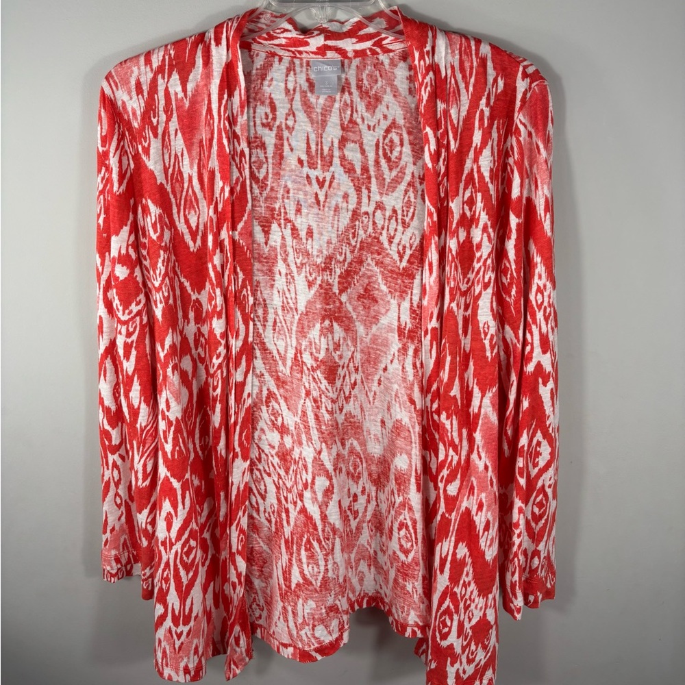 Chicos Cardigan Womens 3 Long Sleeve  Open Front Jacket 100% Linen Top